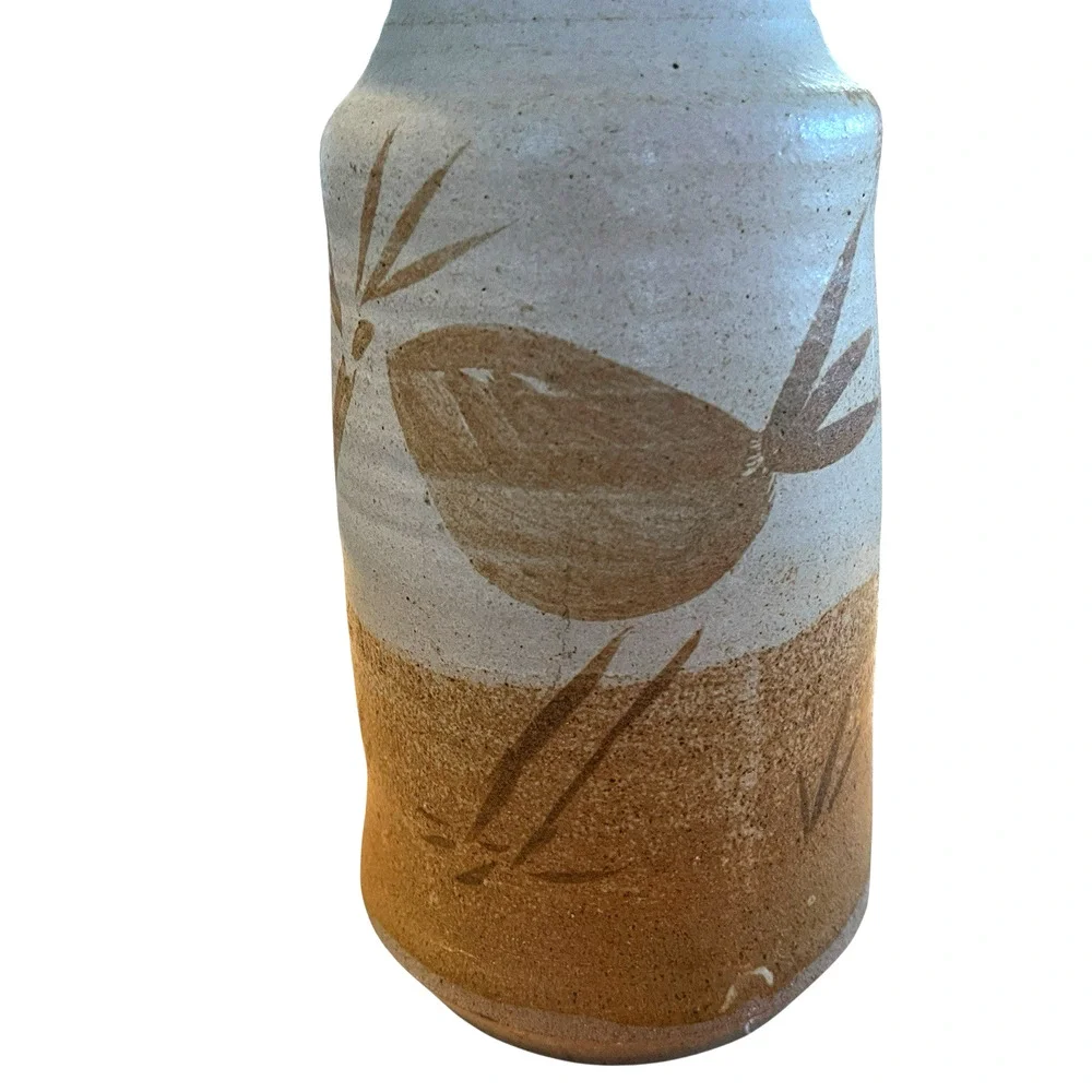Rustic Zen Vase 1970s Studio Pottery Stoneware Botanical Tan Cream Retro Signed - Picture 7 of 14